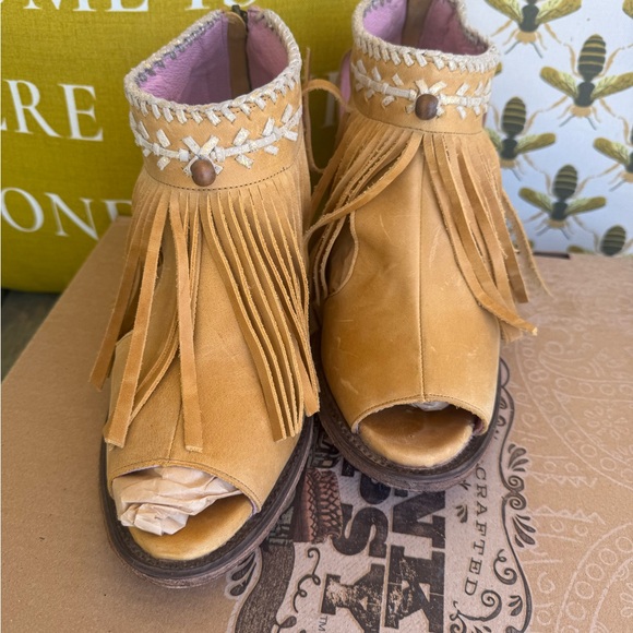 Mustard Ankle Booties with Fringe - Picture 2 of 2